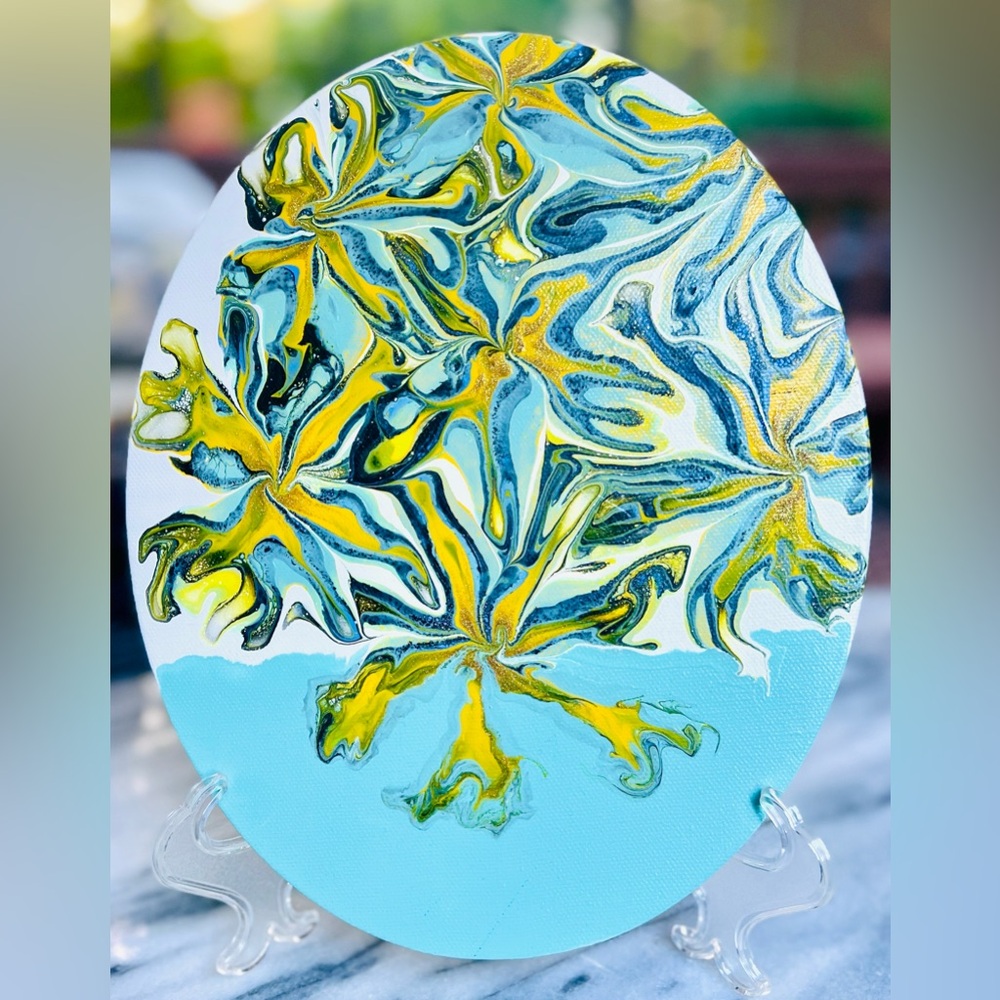 Hand-painted Abstract Floral Art on Stretch Canvas, by Local Artist, 10” x 8”
